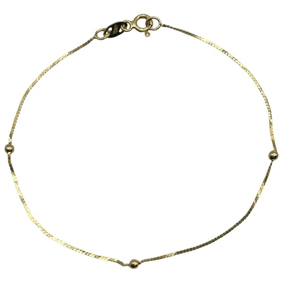 14k Yellow Gold Station Bracelet Made in Italy - 3 Stations with 2mm Beads - 7in - Picture 1 of 4